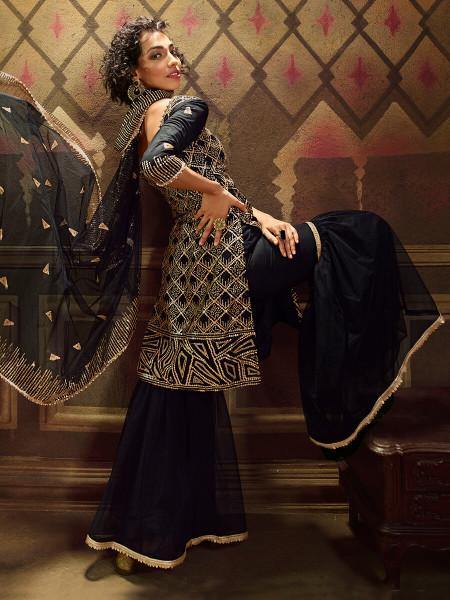 Myra Black Soft Net Gharara Suit