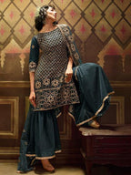 Myra Rama Green Soft Net Gharara Suit