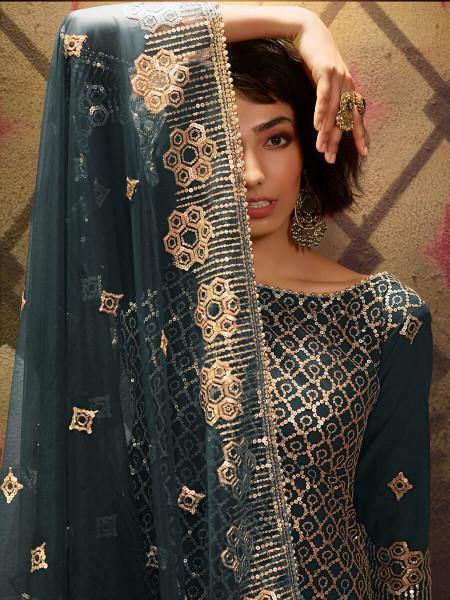 Myra Rama Green Soft Net Gharara Suit