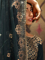 Myra Rama Green Soft Net Gharara Suit