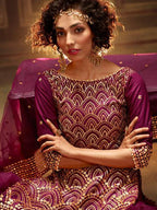 Myra Wine Soft Net Gharara Suit