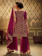 Myra Wine Soft Net Gharara Suit