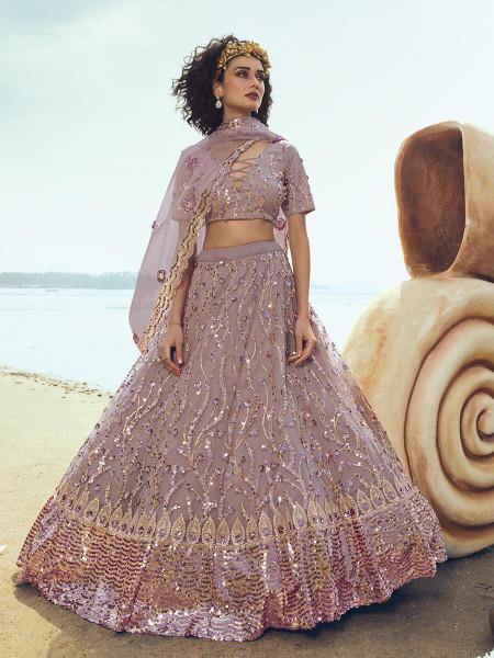 Myra Lilac Embroidered Net Lehenga
