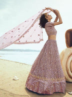 Myra Lilac Embroidered Net Lehenga