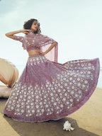 Myra Lilac Embroidered Net Lehenga