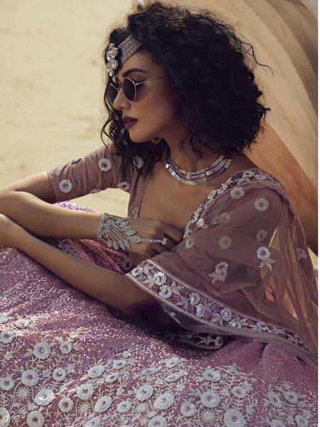 Myra Lilac Embroidered Net Lehenga