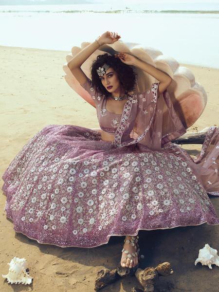 Myra Lilac Embroidered Net Lehenga
