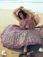 Myra Lilac Embroidered Net Lehenga