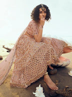 Myra Peach Embroidered Net Lehenga