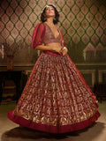 Myra Maroon Embroidered Net Lehenga