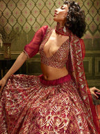 Myra Maroon Embroidered Net Lehenga