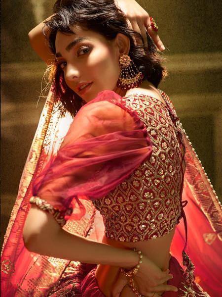 Myra Maroon Embroidered Net Lehenga