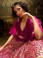 Myra Wine Embroidered Net Lehenga