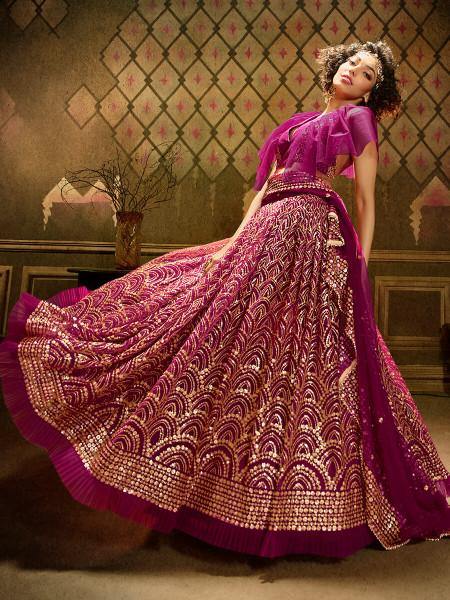 Myra Wine Embroidered Net Lehenga