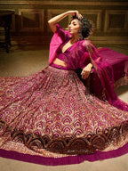 Myra Wine Embroidered Net Lehenga