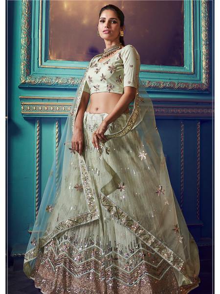 Myra Green Heavy Embroidered Net Lehenga