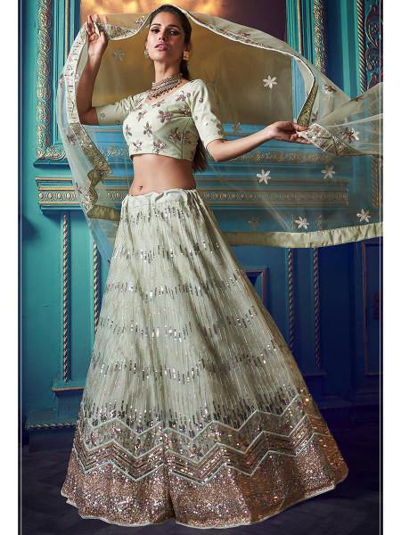 Myra Green Heavy Embroidered Net Lehenga