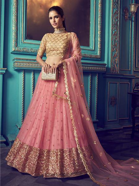 Myra Pink Heavy Embroidered Net Lehenga