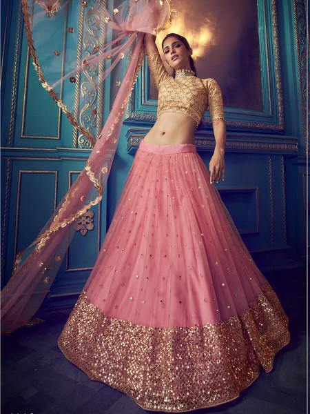 Myra Pink Heavy Embroidered Net Lehenga