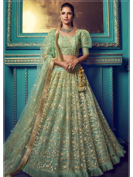 Myra Green Heavy Embroidered Net Lehenga