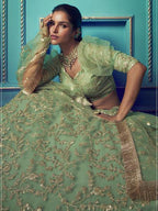 Myra Green Heavy Embroidered Net Lehenga