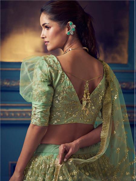 Myra Green Heavy Embroidered Net Lehenga