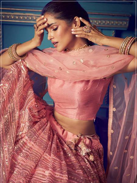 Myra Pink Heavy Embroidered Net Lehenga