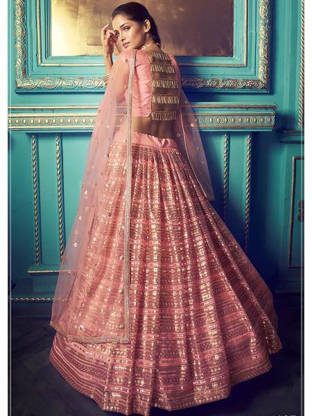 Myra Pink Heavy Embroidered Net Lehenga