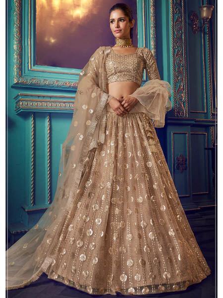 Myra Beige Heavy Embroidered Net Lehenga
