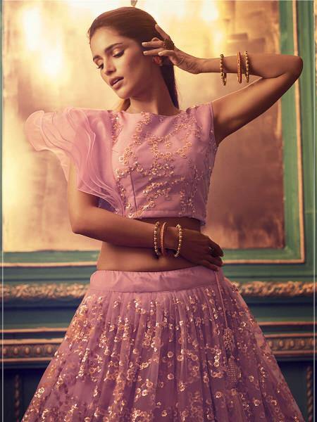 Myra Purpul Heavy Embroidered Net Lehenga