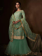 Myra Green Soft Net Gharara Suit