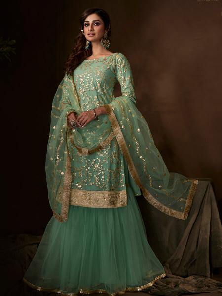 Myra Green Soft Net Gharara Suit