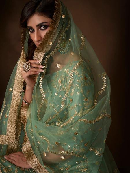 Myra Green Soft Net Gharara Suit