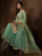 Myra Green Soft Net Gharara Suit