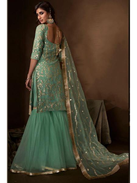 Myra Green Soft Net Gharara Suit