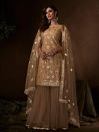 Myra Beige Soft Net Gharara Suit