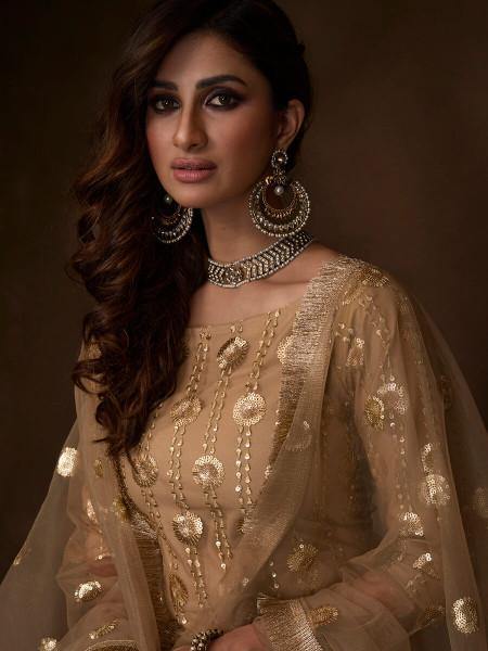 Myra Beige Soft Net Gharara Suit