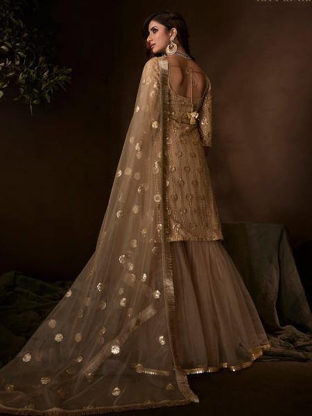 Myra Beige Soft Net Gharara Suit