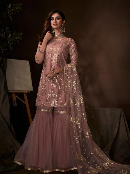 Myra Purple Soft Net Gharara Suit