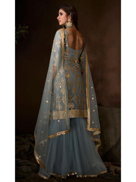 Myra Grey Soft Net Gharara Suit
