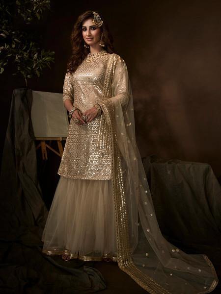 Myra Dusky Beige Soft Net Gharara Suit