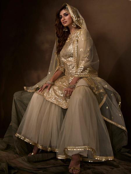 Myra Dusky Beige Soft Net Gharara Suit