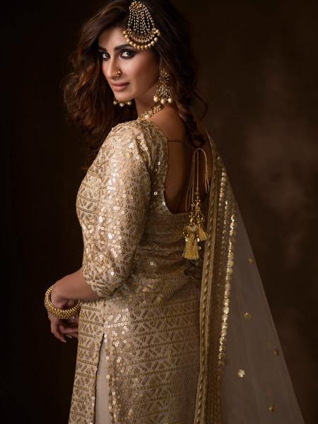 Myra Dusky Beige Soft Net Gharara Suit