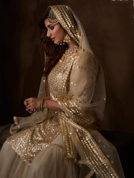 Myra Dusky Beige Soft Net Gharara Suit
