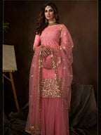 Myra Pink Soft Net Gharara Suit