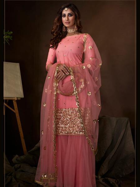 Myra Pink Soft Net Gharara Suit