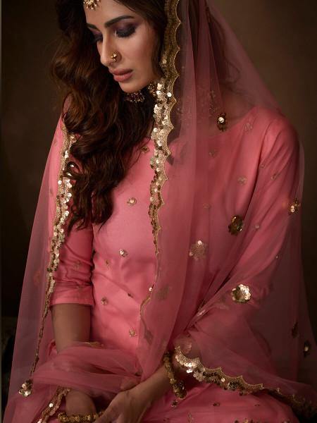 Myra Pink Soft Net Gharara Suit