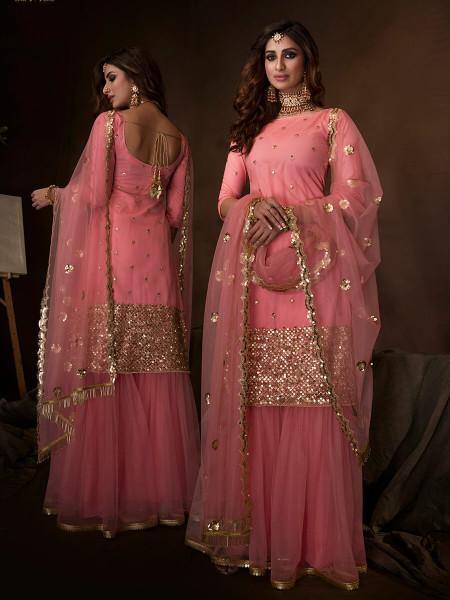 Myra Pink Soft Net Gharara Suit