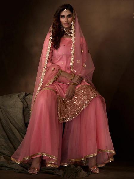 Myra Pink Soft Net Gharara Suit