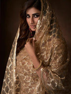 Myra Beige Soft Net Gharara Suit